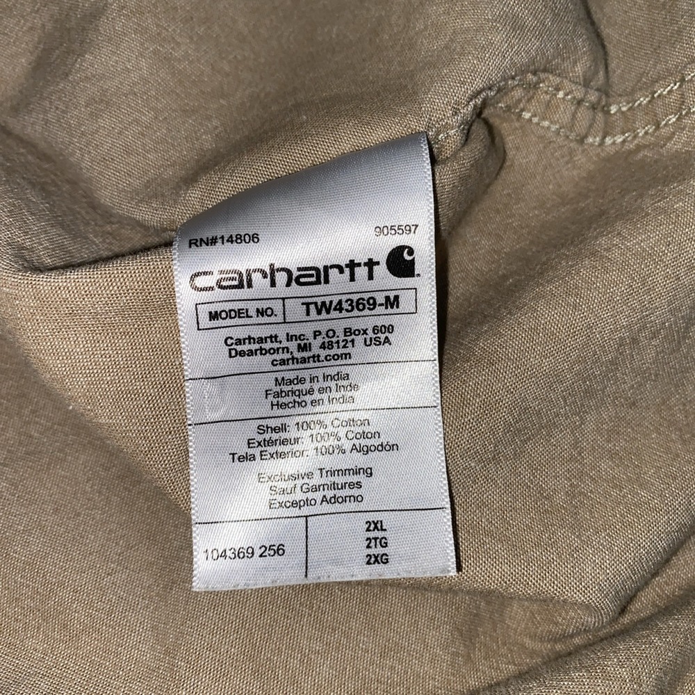 Carhartt Short Sleeve Button Down Shirt Men's 2XL Tan Brown Chambray Loose Fit - Picture 8 of 8